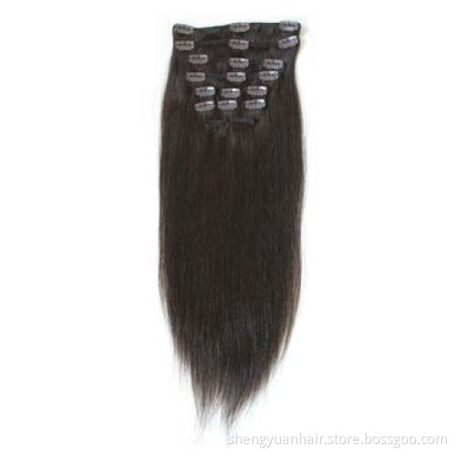 Full Head 100% Human Hair Clip-in Hair Extension, Sized 14-24 Inches, Brown Black Color